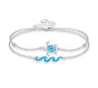 ONEFINITY Schildkröte Armband für Damen 925 Sterling Silber Blau Opal Wave Armband Verstellbares Ocean Layered Armband Strand Schmuck Geschenk