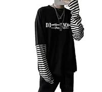 oneforus Anime Death Note Gedruckt Langarm T-Shirt Streetwear Hip Hop Unisex Oversize Fake Two Streifen Ärmel T-Shirts