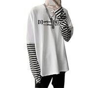 oneforus Anime Death Note Gedruckt Langarm T-Shirt Streetwear Hip Hop Unisex Oversize Fake Two Streifen Ärmel T-Shirts