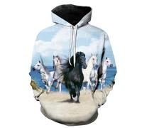 oneforus Herren Kapuzen-Sweatshirt Frühling Herbst Hoody 3D-Digitaldruck Kapuzenoberteil Tier Pferd Herren Freizeitpullover