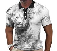 oneforus Mode 3D Löwe-Wolf-Adler bedrucktes Polo T-Shirt für Männer Casual Lapel Bluse Harajuku Streetwear Sommer Oversized Sportswear