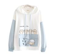 oneforus Niedlich Mädchen Japanischer Kapuzenpullover Kawaii Japanisches Alphabet Langarmpullover mit süßem Katze frisst Fisch Druck