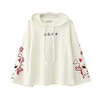 oneforus Niedlich Mädchen Japanischer Kurzarm Kapuzenpullover Kawaii Japanisches Alphabet Langarmpullover mit süßem Fuchs Druck