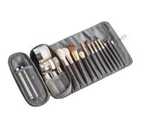ONEGenug Make-up Pinsel Tasche Kosmetiktasche mit 12 Bürstenhalter Reise Schminktasche Kulturbeutel Makeup Bag Grau