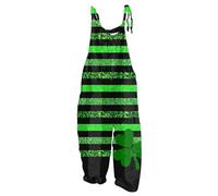Onesie Damen Kostüm Jumpsuit Fasching Kleeblatt Druck St Patricks Day Kuschelig Romper Wide Leg Strampler Racerback Latzhose Ärmelloser Playsuit Dark Green L