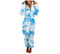Onesie Damen, Schlafanzug Damen Lang, Einteiler Schlafanzug Frottee, Overall Winter Warm, Fleece Schlafanzug Kuschel Pyjama Jumpsuit Loungewear Hut Mit Zip Schlafanzug Einteiler Damen Winter