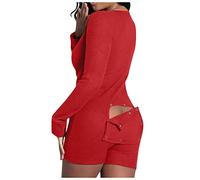 Onesie Schlafanzug Damen Einteiler Valentinstag Sexy Große Größen Mit Knopfklappe Pijama Onesie Langarm V-Ausschnitt Playsuit Nachtwäsche Herbst Winter Schlafoverall Pyjamas