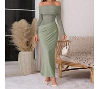 Onicee Damen Große Größen Mode Mesh transparentes Ausschnitt Off-Shoulder Kleid, Herbst