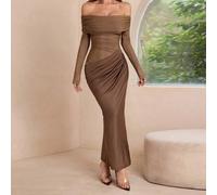 Onicee Große Größen Damen Mode Mesh transparentes Ausschnitt Off-Shoulder Kleid, Herbst