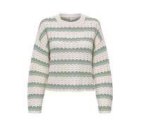 Rundhalspullover ONLY "ONLASA LS SHORT O-NECK CC KNT", Damen, Gr. XS, birch stripes:laurel wreth, jadeite, Strick, Obermaterial: 60% Baumwolle, 40% Polyacryl, gestreift, regular fit hüftlang, Rundhals