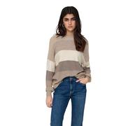 ONLY Damen Feinstrick-Pullover mit Breiten Streifen ONLAtia Stripe 15220044 Feather Gray/Beige/Whitecap L