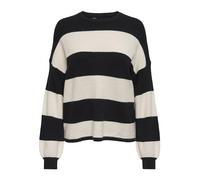 Strickpullover ONLY "ONLATIA L/S STRIPE PULLOVER KNT NOOS" Gr. M (38), schwarz-weiß (black stripes:whitecap gray melange) Damen Pullover (76180620-M) black stripes:whitecap gray melange