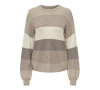 ONLY Damen Feinstrick-Pullover mit Breiten Streifen ONLAtia Stripe 15220044 Feather Gray/Beige/Whitecap M