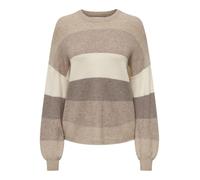 Strickpullover ONLY "ONLATIA L/S STRIPE PULLOVER KNT NOOS", Damen, Gr. M, beige (feather gray stripes:with beige, weißcap gray, leafless tree), Strick, Obermaterial: 50% Viskose, 27% Nylon, 23% Polyes
