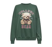 Sweatshirt ONLY "ONLBILA L/S BEAR O-NECK SWT", Damen, Gr. S, pineneedle print:college, Sweatware, Obermaterial: 60% Baumwolle, 40% Polyester, bedruckt, modisch, Rundhals, Langarm, Sweatshirts (3816311