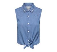 Jeansbluse ONLY "ONLBRIAR S/L PEARL KNOT SHIRT DNM QYT", Damen, Gr. M, blau (medium blau denim), Denim/Jeans, Obermaterial: 100% Baumwolle, unifarben, normal, Blusen Jeansbluse, Baumwolle (48992204-M)