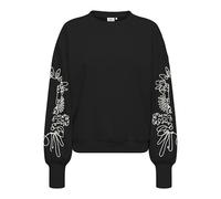Sweatshirt ONLY "ONLBROOKE L/S O-NECK DETAIL SWT NOOS", Damen, Gr. L, schwarz (schwarz detail:ecru magnolia), Sweatware, Obermaterial: 60% Baumwolle, 40% Polyester, regular fit normal, Rundhals, Rippb