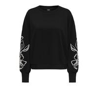 Sweatshirt ONLY "ONLBROOKE L/S O-NECK FLOWER SWT", Damen, Gr. M, schwarz print:magnolia flower sleeve puff, Sweatware, Obermaterial: 60% Baumwolle, 40% Polyester, regular fit normal, Rundhals, Rippbün