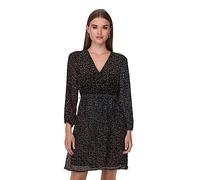ONLY Mini Blusen Kleid Langarm Mesh Tunika Print Dress Oberschenkellang mit Geknöpftem V-Neck ONLCERA, Farben:Schwarz,Größe Damen:S