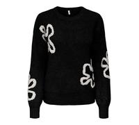 Strickpullover ONLY "ONLDAISY LS STITCH O-NECK KNT", Damen, Gr. M, schwarz (schwarz detail:pumice stone stitch), Strick, Obermaterial: 93% Polyester, 4% Wolle, 3% Elasthan, gemustert, regular fit, Run
