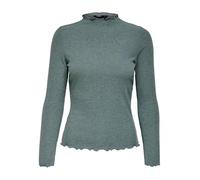 Langarmshirt ONLY "ONLEMMA L/S HIGH NECK TOP", Damen, Gr. XS, grün (balsam grün melange), Rippware, Obermaterial: 65% Polyester, 30% Viskose, 5% Elasthan, meliert, sehr schmal normal, hoch geschlossen