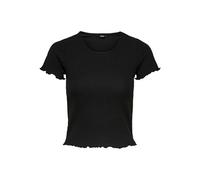 Rundhalsshirt ONLY "ONLEMMA S/S SHORT TOP NOOS JRS", Damen, Gr. XL (42), schwarz, Single Jersey, Rippware, Obermaterial: 63% Polyester, 32% Viskose, 5% Elasthan, unifarben, casual, regular fit kurz, R