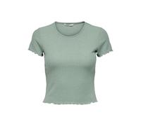 Rundhalsshirt ONLY "ONLEMMA S/S SHORT TOP NOOS JRS", Damen, Gr. S, grün (jadeite), Jersey, Obermaterial: 65% Polyester, 30% Viskose, 5% Elasthan, unifarben, regular fit kurz, Rundhals, gewellter Absch