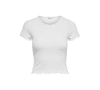 Rundhalsshirt ONLY "ONLEMMA - Kurzarmshirt mit gewelltem Abschluss", Damen, Gr. L, weiß, Single Jersey, Rippware, Obermaterial: 63% Polyester, 32% Viskose, 5% Elasthan, unifarben, casual, regular fit 