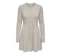 Strickkleid ONLY "ONLFIA LS CABLE DRESS KNT", Damen, Gr. S, N-Gr, beige (weatherot teak detail:melange), Strick, Obermaterial: 50% Viskose, 27% Nylon, 23% Polyester, meliert, modisch, regular fit ca.