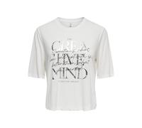 Kurzarmshirt ONLY "ONLFREE MAYA S/S PRINT TOP BOX JRS", Damen, Gr. XS, weiß (cloud dancer print:creative), Jersey, Obermaterial: 70% Modal, 30% Polyester, bedruckt, regular fit normal, Rundhals, Shirt