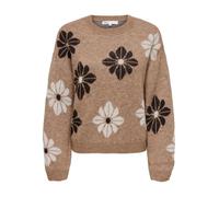 Rundhalspullover ONLY "ONLFREESIA LS FLOWER O-NECK RP KNT", Damen, Gr. M, toasted coconut pattern:flowers, schwarz coffee, pumice stone, Strick, Obermaterial: 80% Polyacryl, 20% Polyester, gemustert,