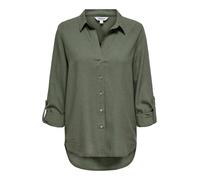 Hemdbluse ONLY "ONLGOA 3/4 STRAP LINEN BL SHIRT CC PNT", Damen, Gr. S, smokey olive, Web, Obermaterial: 70% Viskose, 30% Leinen, unifarben, loose fit Po-bedeckend, Blusen Hemdbluse, mit Leinen, umschl