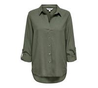 Hemdbluse ONLY "ONLGOA 3/4 STRAP LINEN BL SHIRT CC PNT", Damen, Gr. XS, smokey olive, Web, Obermaterial: 70% Viskose, 30% Leinen, unifarben, loose fit Po-bedeckend, Blusen Hemdbluse, mit Leinen, umsch