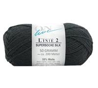Online Garne Linie 2 Supersocke Silk | schwarze Sockenwolle mit Seide und Merinowolle | Sockengarn 4fädig (4fach, 4ply) | 55% Wolle, 25% Polyamid, 20% Seide | Strumpfwolle 50g 200m (10 schwarz)