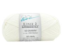 Online Garne Linie 2 Supersocke Silk | weiße Sockenwolle mit Seide und Merinowolle | Sockengarn 4fädig (4fach, 4ply) | 55% Wolle, 25% Polyamid, 20% Seide | Strumpfwolle 50g 200m (01 weiß)