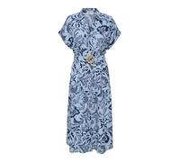 Hemdblusenkleid ONLY "ONLJAKIRI LINEN SS MIDI SHIRT DRESS WVN", Damen, Gr. S (36), N-Gr, cerulean aop:noos graphic garden, Web, Obermaterial: 50% Viskose, 35% Baumwolle, 15% Leinen, bedruckt, modisch,