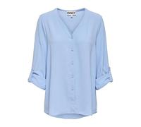 Shirtbluse ONLY "ONLJANA METTE V-NECK LS SHIRT NOOS WVN", Damen, Gr. S, chambray blau, Web, Obermaterial: 100% Polyester, unifarben, regular fit normal, V-Ausschnitt, mit Aufschlag, Blusen (57214758-S
