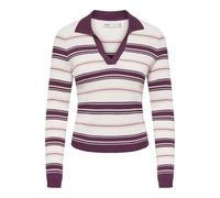 Polokragenpullover ONLY "ONLKAYA LIFE LS STRIPE POLO NOOS KNT", Damen, Gr. M, grape wine stripes:cloud dancer, pale lila, Strick, Obermaterial: 70% Viskose, 30% Nylon, gestreift, regular fit normal, V