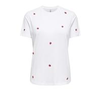 Kurzarmshirt ONLY "ONLKETTY LIFE S/S O-NECK TOP JRS NOOS", Damen, Gr. XS, hellweiß aop:strawberry, Jersey, Obermaterial: 100% Baumwolle, bedruckt, regular fit normal, Rundhals, Shirts (21563626-XS) he