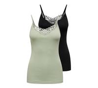 ONLY Damen ONLKIRA Life LACE Singlet 2PACK NOOS Top, Desert Sage/Pack:Desert SAGE/Black, S