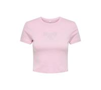 Kurzarmshirt ONLY "ONLKIRA S/S BLING O-NECK SHORT TOP JRS", Damen, Gr. XL, roseate spoonbill detail:bow, Jersey, Obermaterial: 100% Baumwolle, bedruckt, modisch, regular fit, Rundhals, Kurzarm, Shirts