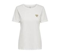 Only T-Shirt ONLKITA Life S/S Logo – Weiß/Cloud Dancer Gold Glitter-Herz – Jersey – Gr. S