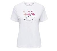 Kurzarmshirt ONLY "ONLKITA S/S TEE JRS NOOS", Damen, Gr. S, cloud dancer print:pretty in pink flamingo, Jersey, Obermaterial: 100% Baumwolle, bedruckt, regular fit normal, Rundhals, Shirts, Baumwolle,