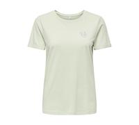 Kurzarmshirt ONLY "ONLKITA LIFE S/S TOP NOOS", Damen, Gr. S, grün print:silber glitter heart, Jersey, Obermaterial: 100% Baumwolle, bedruckt, regular fit normal, Rundhals, Shirts, regular fit, casual,