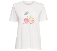 Kurzarmshirt ONLY "ONLKITA S/S TEE JRS NOOS", Damen, Gr. S, cloud dancer print:smiley smiling, Jersey, Obermaterial: 100% Baumwolle, bedruckt, regular fit normal, Rundhals, Shirts, Baumwolle, regular 