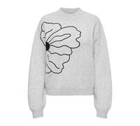 Strickpullover ONLY "ONLLOI LS HIGH NECK FLOWER PULL EX KNT", Damen, Gr. XL, light grau melange detail:big flower, Strick, Obermaterial: 79% Polyester, 13% Polyacryl, 6% Wolle, 2% Elasthan, gemustert,