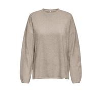 Strickpullover ONLY "ONLLOYAL AMALIO LIFE LS O-NECK KNT NOOS", Damen, Gr. S, beige detail:melange, Strick, Obermaterial: 80% Polyester, 20% Nylon, meliert, bequem normal, Rundhals, Pullover Strickpull
