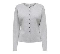Strickjacke ONLY "ONLLUCY LS O-NECK CARDIGAN EX KNT", Damen, Gr. S, light grau melange detail:dunkelgrau buttons, Strick, Obermaterial: 50% Polyester, 36% Viskose, 14% Nylon, unifarben, regular fit no