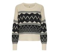 Strickpullover ONLY "ONLMELINE LS SEQUIN O-NECK KNT", Damen, Gr. XL, weiß (weißcap gray pattern:schwarz, schwarz sequins), Strick, Obermaterial: 60% Baumwolle, 40% Polyacryl, gemustert, regular fit, R