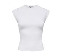 Shirttop ONLY "ONLMIRA CAPSL RUCHING TOP JRS NOOS", Damen, Gr. XL, weiß, Jersey, Obermaterial: 95% Baumwolle, 5% Elasthan, unifarben, regular fit normal, Rundhals, Tops Shirttop, Baumwollmischung, reg
